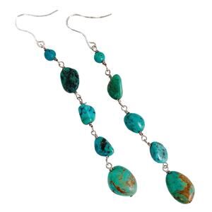 Lightweight Sterling Silver Turquoise-Hued Howlite Stone Long Dangle Earrings